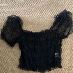 size small black mesh polka dot dress top